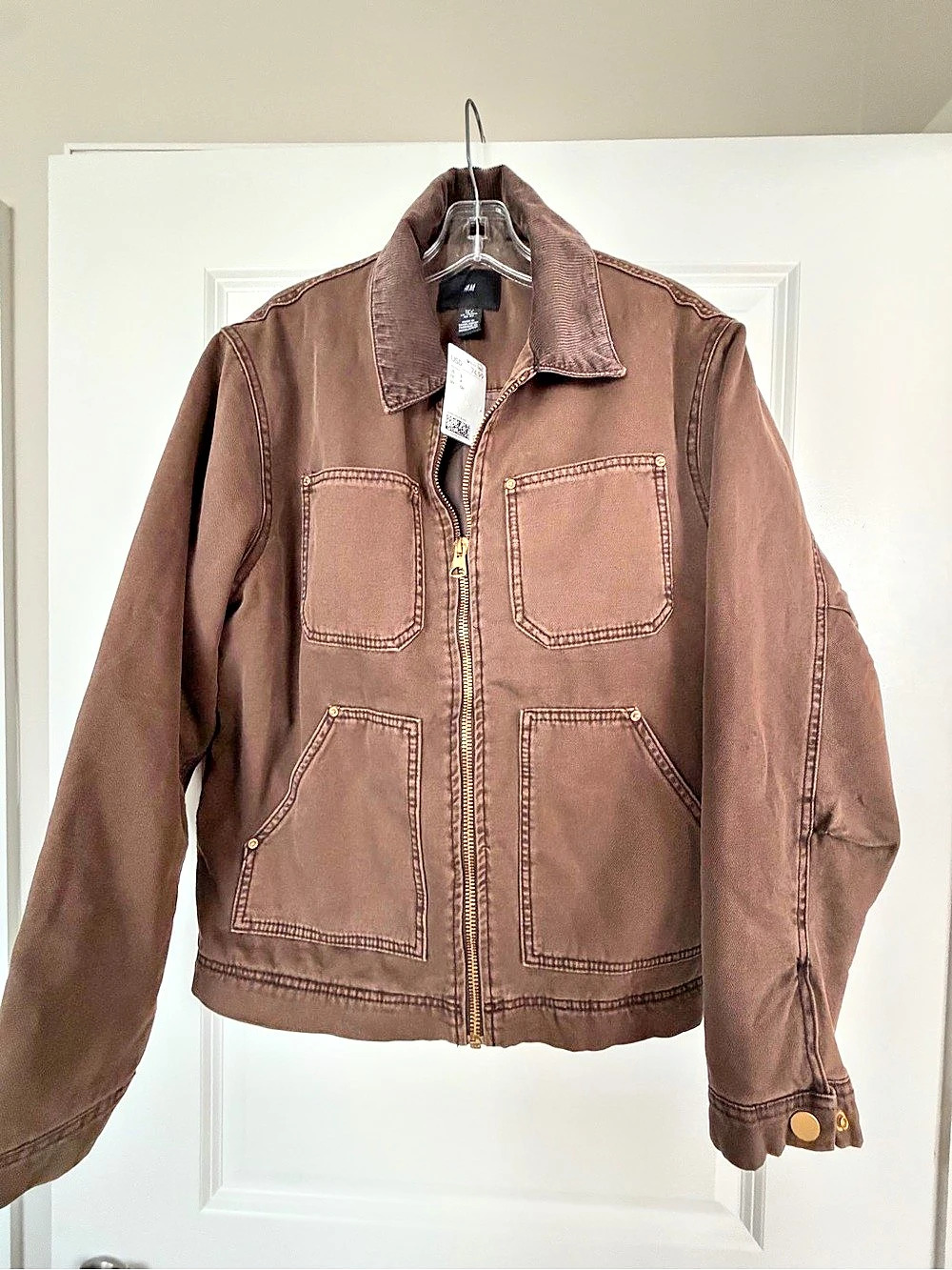 H&M Corduroy-Collar Canvas Jacket Utility Jacket Brown Small Mens